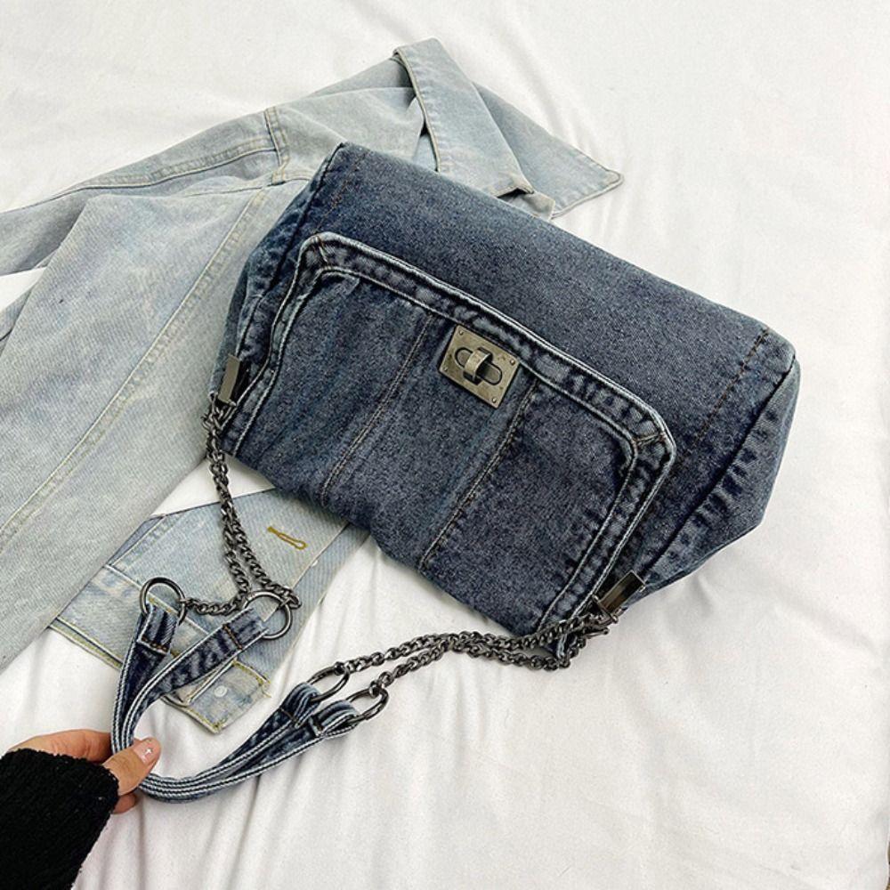 Street Style Denim Canvas Bag Shoulder Bag Solid Crossbody Bag Casual Vintage Handbag Streetwear