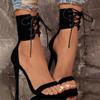 Fashion Sexy Open Toe Lace Hollow Cross Sandals for Womens Roman Shoes Side Zipper Thin High Heels Cool  New Designer  Pumps