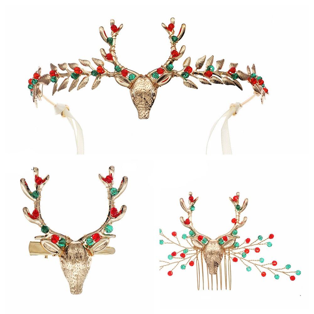 Hair Comb Hairpin Set Crystal Antlers Hairband Vintage Christmas Headband  Merry Christmas