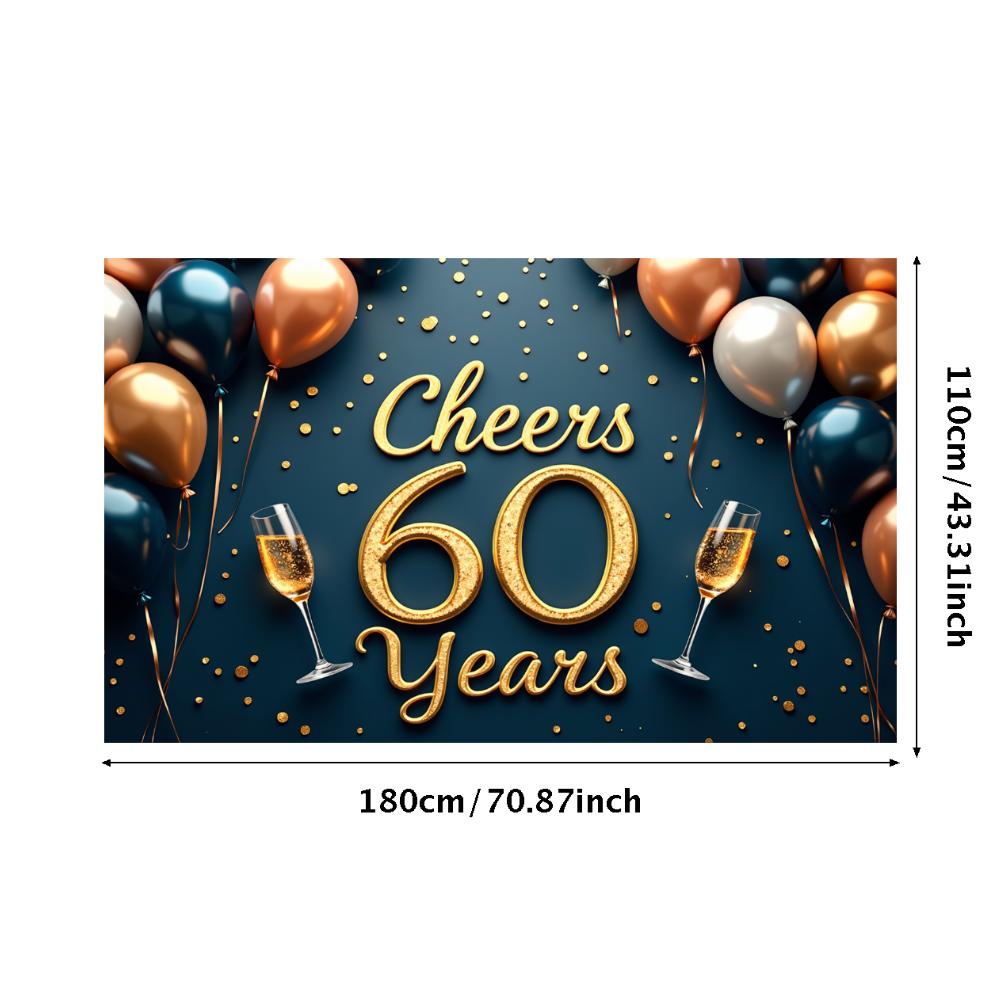 60th Anniversary Banner Cheers to 60 Years Backdrop Glitter Party Decoration Birthday Wedding Event Photography Background Props