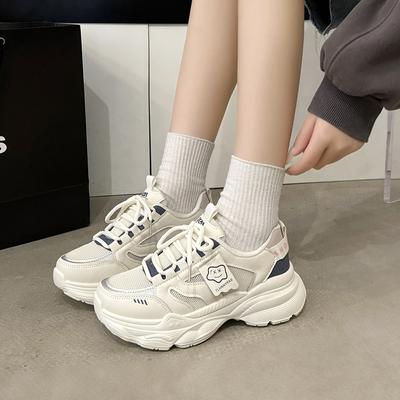 Женская обувь Осень Зима Толстая подошва Сетка Спорт Досуг Женские кроссовки Повседневная мода Платформа Обувь Кожа