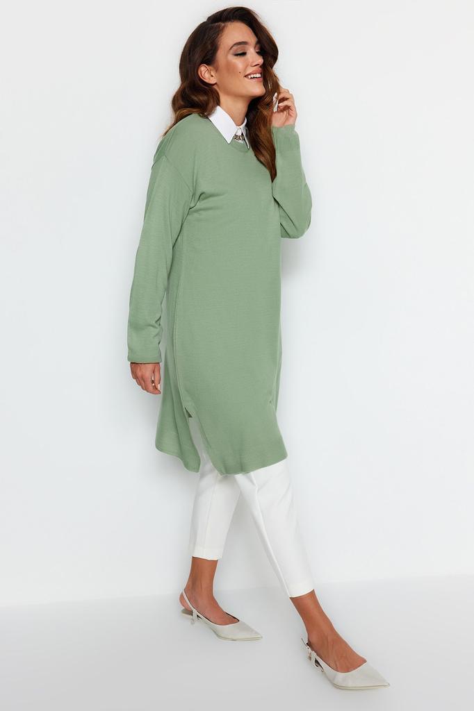 Женский модный стильный свитер в хиджабе мятный длинный трикотажный свитер