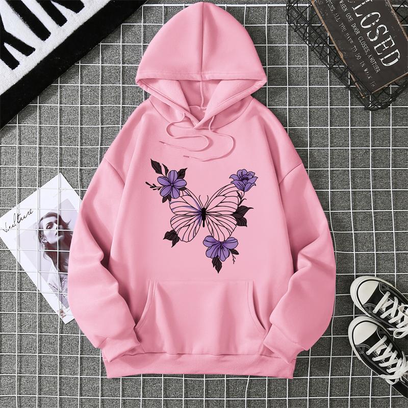 Flower Printing Women Hoody Harajuku Loose Sweatshirt Fleece Warm Comfortable Hoodies Vintage Autumn Crewneck Woman Top