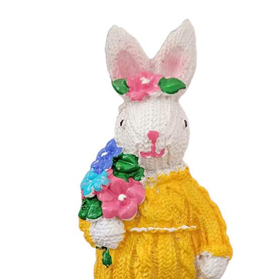 4 шт. Фигурка пасхального кролика, держащего цветок и яйцо, вязаный свитер, статуэтка кролика, весеннее пасхальное украшение для вечеринки