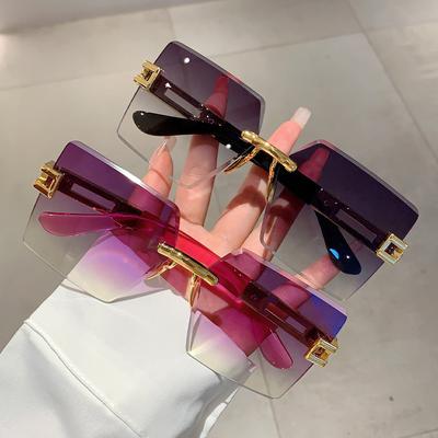 Модные винтажные безободковые квадратные солнцезащитные очки женские для мужчин трендовые солнцезащитные очки панк люксовый бренд дизайнерские металлические линзы с огранкой тени