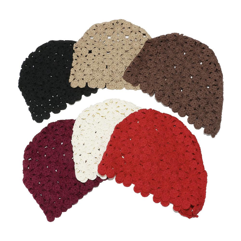 Этнический стиль ручной вязки ажурная шляпа с бахромой богемная цветочная вязаная крючком шапка-пуловер головная шапка женская