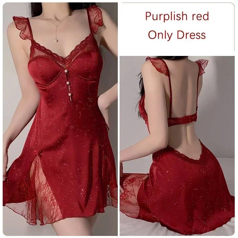 Роскошная пижама, женский пижамный комплект, мини-платье на шнуровке с бюстгальтером, сексуальная женская пижама