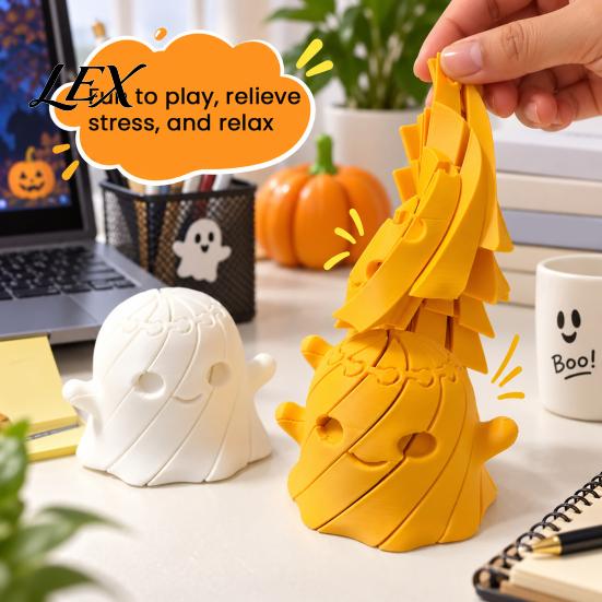 Tactile Sensory Play 3D Printed Ghost Fidget Toy, Flexible Slippery Toy for Kids Adults, Halloween Desk Decorations Stress Relief Figurine Decoration