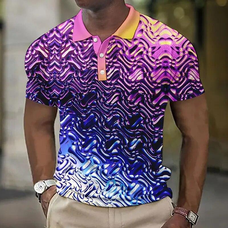 Модные мужские рубашки поло с 3D-моделированием в металлическую клетку с принтом мужская одежда Летняя повседневная уличная дизайнерская футболка с короткими рукавами