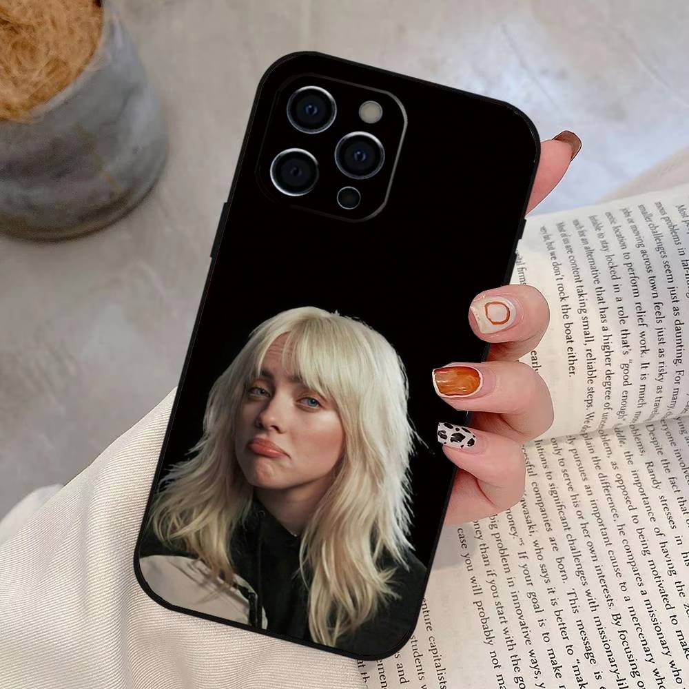 B-Билли Айлиш Певица Чехол для телефона Для iPhone 17,16,15,14,13,12,11 Plus,Pro Max,XS,Мягкий силиконовый Черный чехол