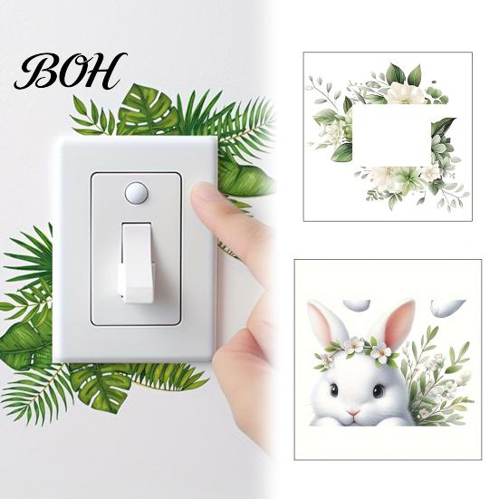 Switch Decal Removable Plants Flower Sticker, Decorative Green Leaf Floral Bunny Light Paint Safe Sticker Socket Decal, DIY Art Murals for Kids Girls