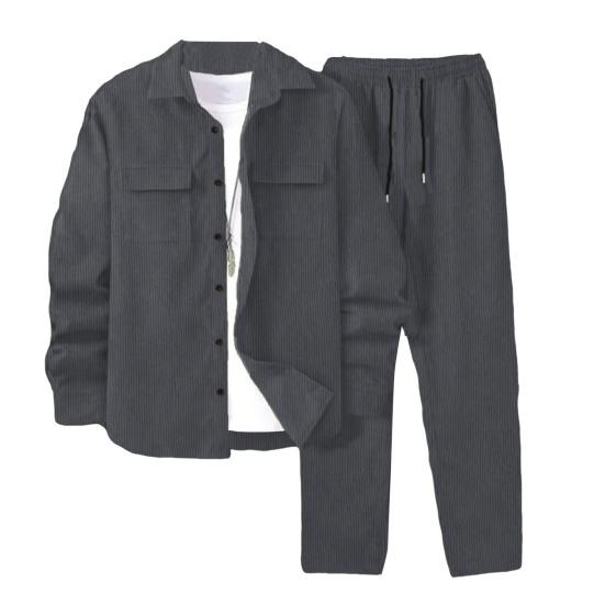 2Pcs/Set Men Sportwear Set Lapel Long Sleeve Flap Pockets Coat Elastic Drawstring