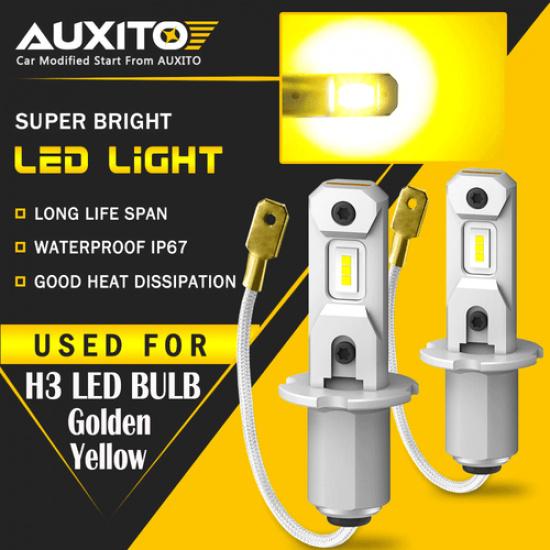 2X AUXITO LED Headlights Bulb Golden Yellow H3 Fog Light Lamps Super Bright EOA
