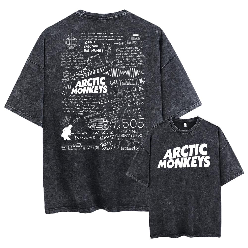 Ретро Рок Arctic Monkeys Музыкальный Альбом Графическая Футболка Мужская Винтажная Кислотная Стирка Оверсайз Уличная Одежда С коротким Рукавом Футболка Y2k Хип-Хоп Уличная Одежда