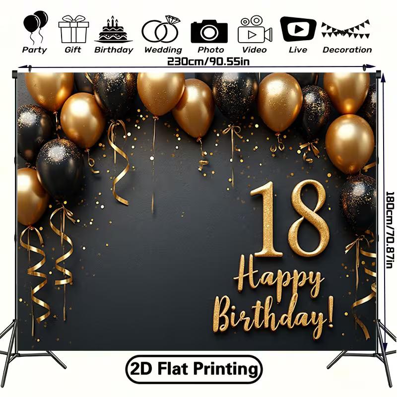 2D Элегантный Черно-Золотой Тема 18-летие Фотофон Ткань