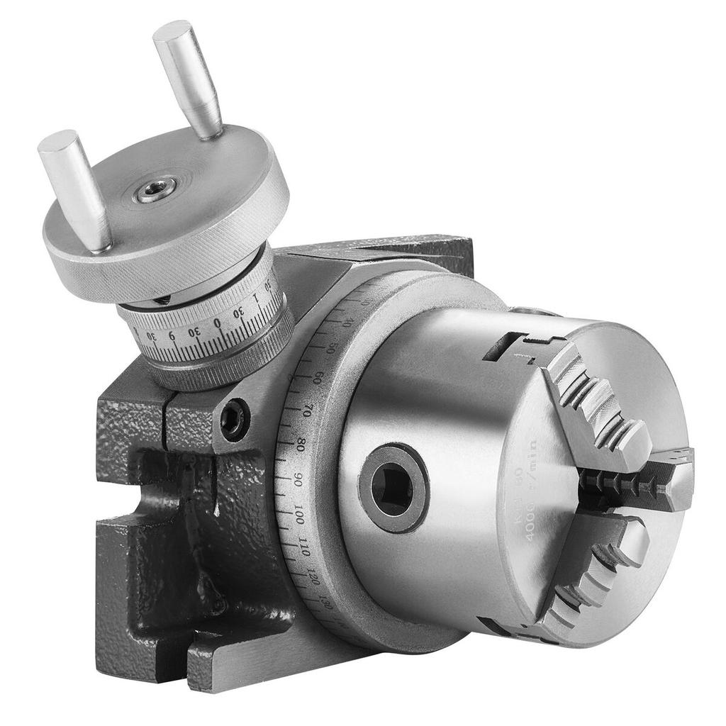 Rotary Table for Milling Machines, 100 mm, Horizontal Vertical Model Precision Milling Rotary Table, with 80 mm 3-Jaw Chuck M10 T-Bolts Nuts, for