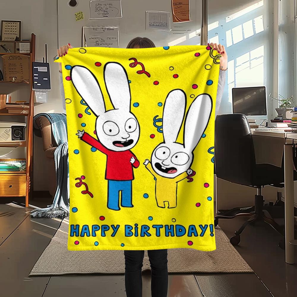 1PC Simon the Rabbit Print Flannel Blanket, High quality Comfortable for All Seasons, Home Decor, Warmth and Comfort, Perfect for Christmas Gifts157