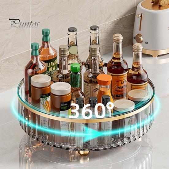 360-Degree Rotating Spice Rack Storage Tray Large Capacity Strong Load-bearing Seasoning Cosmetic Storage Bin Kitchen Organizer
