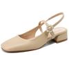 Elegant Women's Sandals Summer Shoes 2024 Slingback Close Toe Low Heels Nude Female Party Dance Wedding Shoes Large Size Casual