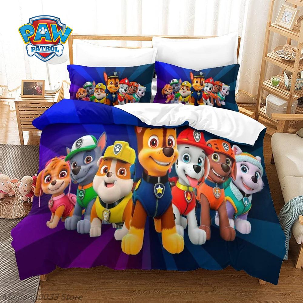 Paw Patrol Bedding Set 3Pcs Duvet Cover Chase Marshall Skye Rubble Rocky Zuma Everest Ryder Kids Boys Girls Gift