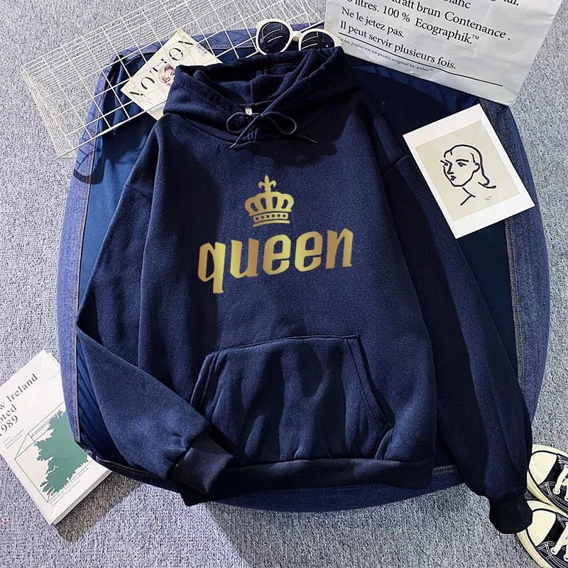 Woman Sweatshirts Classic King Queen Print Couples Hoodies All Season Daily Casual Sporty Loose Hoody Coats