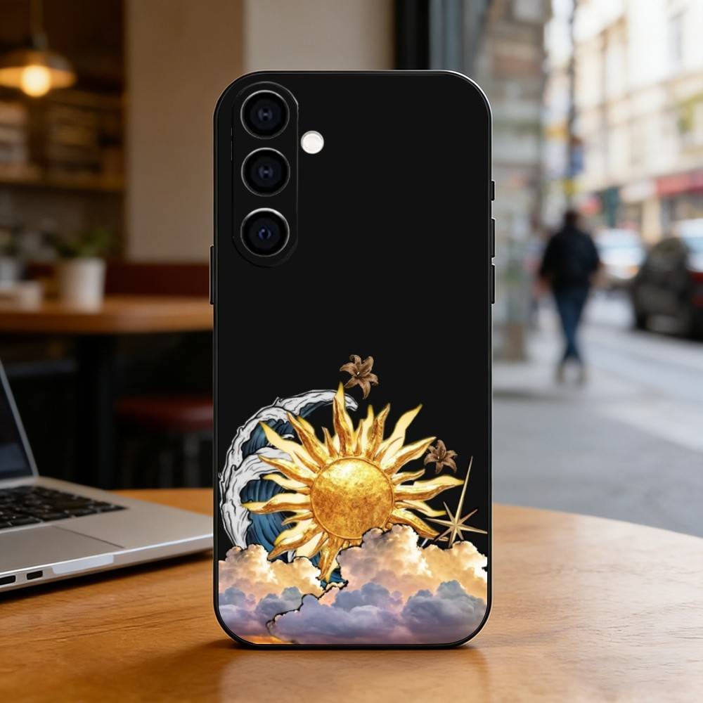 Чехол для телефона "Солнце и Луна" для Samsung Galaxy A73,A72,A71,A70,A53,A52,A51, Мягкий силиконовый черный чехол