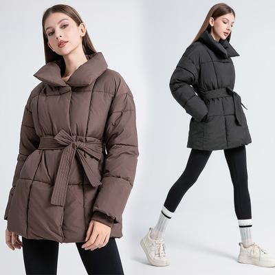 Хлопковая куртка Зимняя новая свободная повседневная теплая куртка с воротником-стойкой и поясом из хлопка