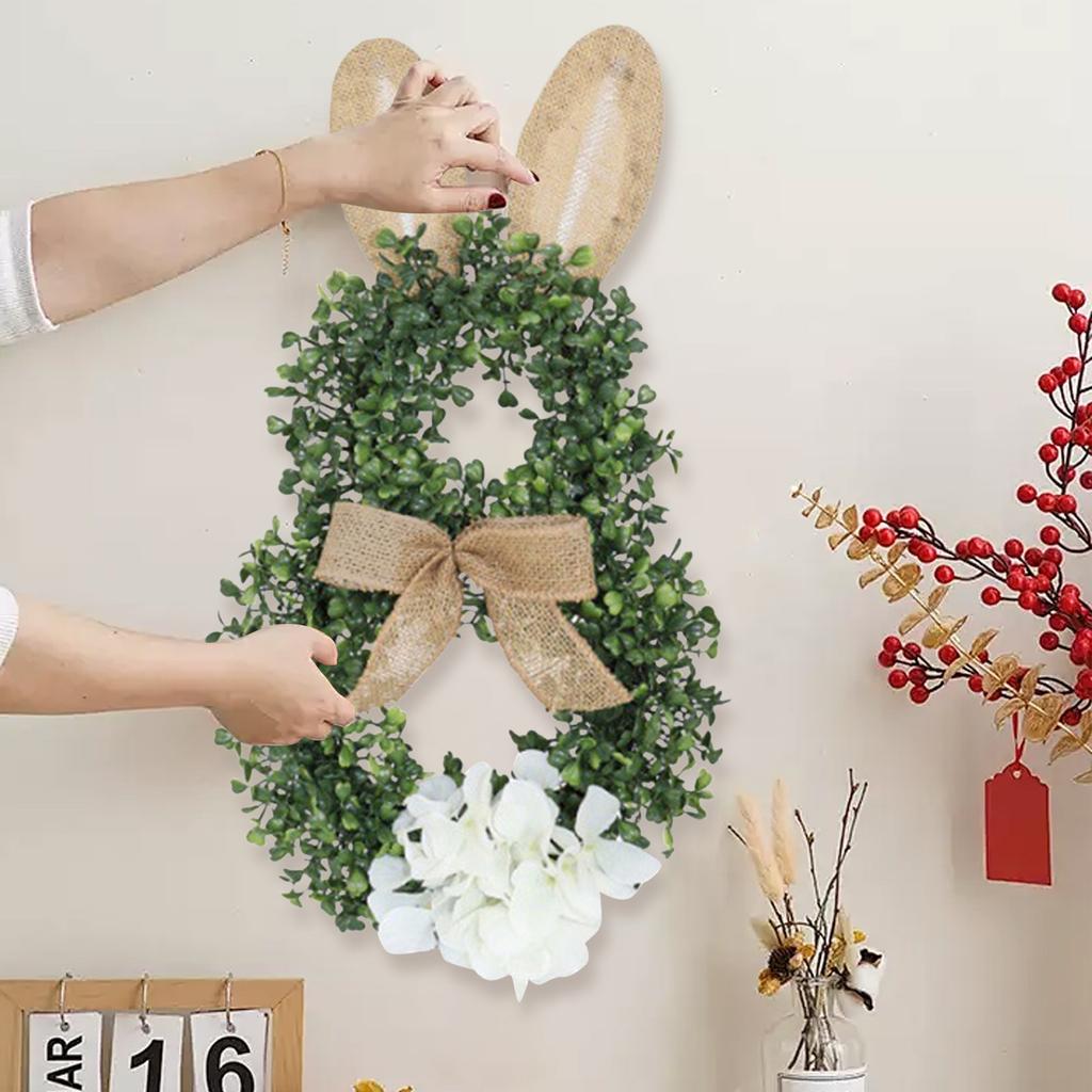 Искусственный пасхальный венок для входной двери, венок в виде кролика с бантом, яйцами и цветами для настенного оконного пасхального украшения
