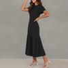 Spring new women's clothing, fashionable and elegant solid color splicing pleated slim dress
