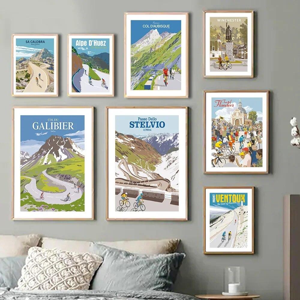 Мир города велосипедные гонки Велоспорт высоко в горах настенная живопись на холсте печать велосипедный спортивный постер фотографии для гостиной