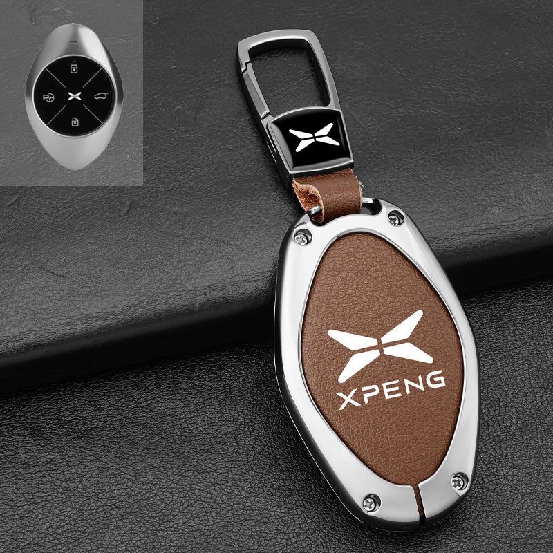 Чехол-брелок для ключа автомобиля из сплава+кожи для Xpeng Xiaopeng p7 p7i p5 g3 g3i g9 g6 22-23 Держатель Аксессуары для брелока в салоне