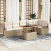 7-piece Garden Sofa Set with Beige Rattan Cushions, 2-seater Garden Sofa with Beige Rattan Cushions 3349721