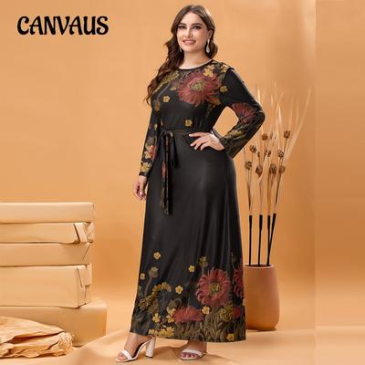 Элегантное женское трикотажное платье с длинными рукавами больших размеров