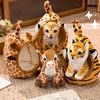 Simulated Tiger Plush Toy with Portable Bed Soft Fluffy PP Cotton Stuffed Giraffe Leopard Lion Animal Plushie Doll Home Decoration Kids Birthday Gift