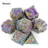 7 Pcs Colorful Dragon Metal Dice Solid Metal Polyhedral Dice Set Suitable for Role-Playing RPG Board Game Card Game