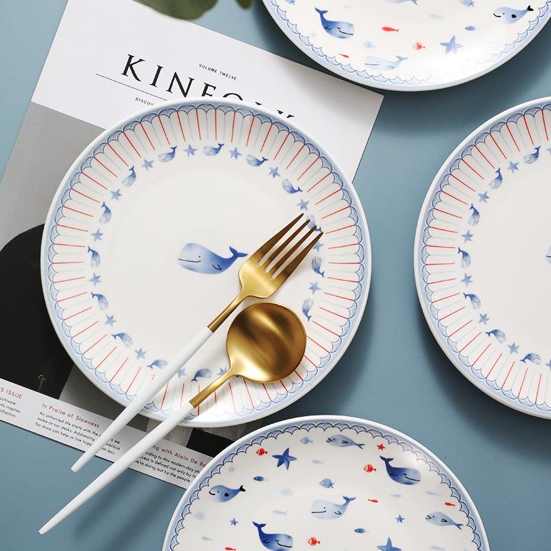 Dolphin Ceramic Plate Set, Cartoon Custom, Home, Western, Restaurant, Steak, Kitchen, Cute, New, Nordic Style