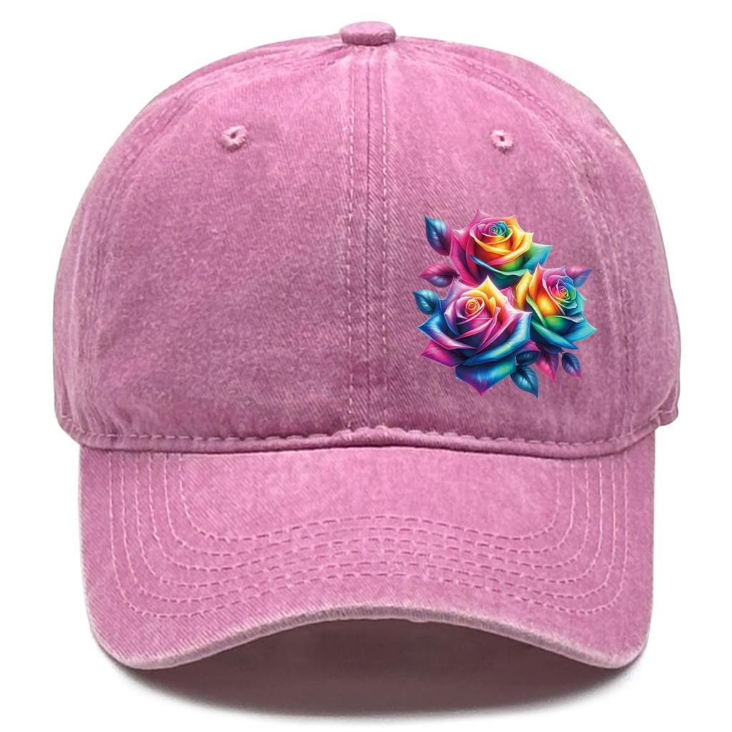 Colorful Flower Print Snapback Baseball Hat, Dad Hat Casual Slouchy Inelastic Lightweight Adjustable Sun Hat