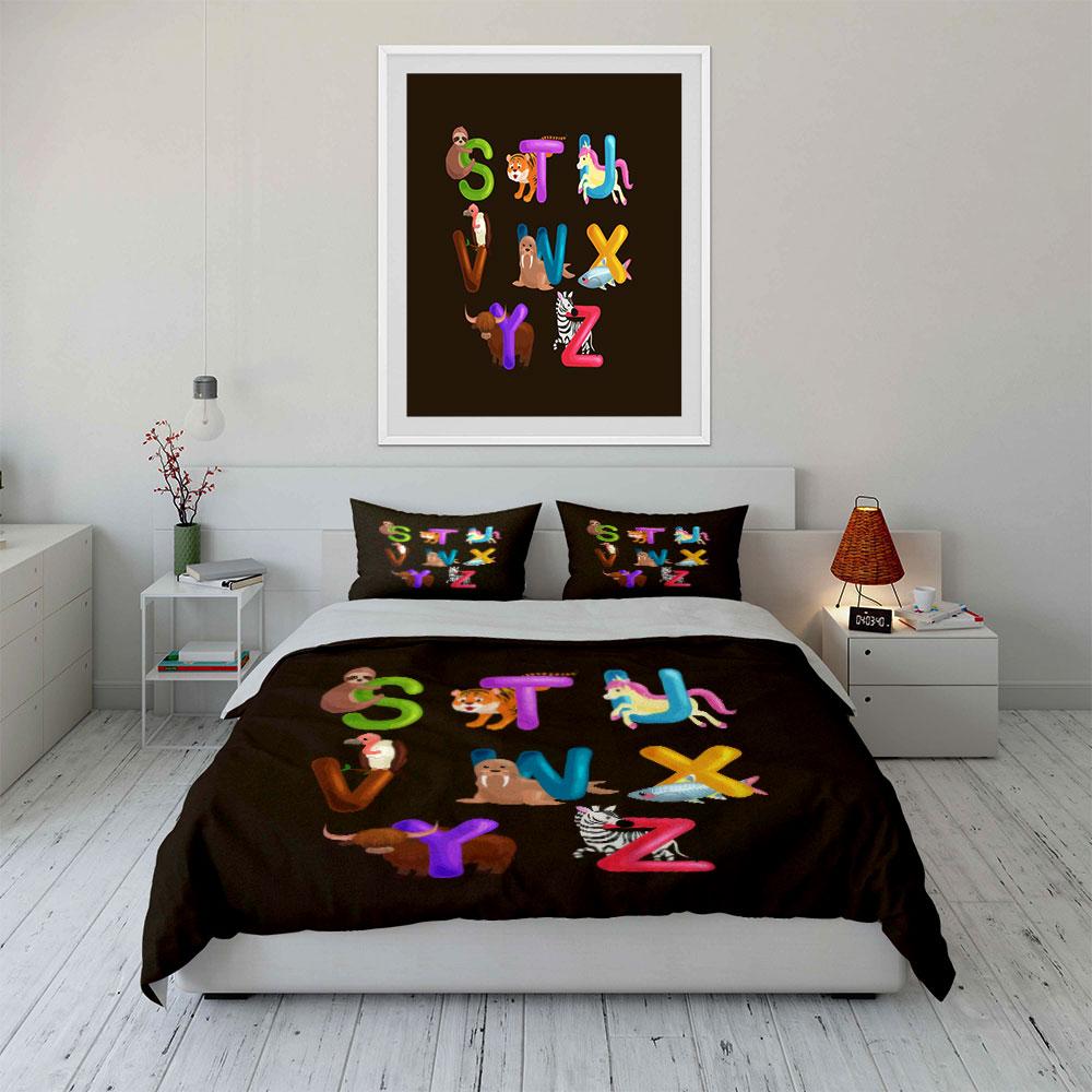 "Animal Alphabet Kids Learning Set" Bedding Set with 1 Duvet Cover 2 Pillowcases Single Double King Queen, Gift