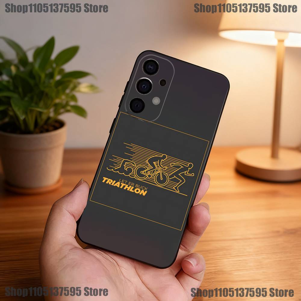 Чехол для телефона Триатлон Плавание Велосипед Бег Для Samsung S25,S24,S21,S22,S23,S30,Ultra,S20,Plus,Fe,Lite,5G Черный Чехол