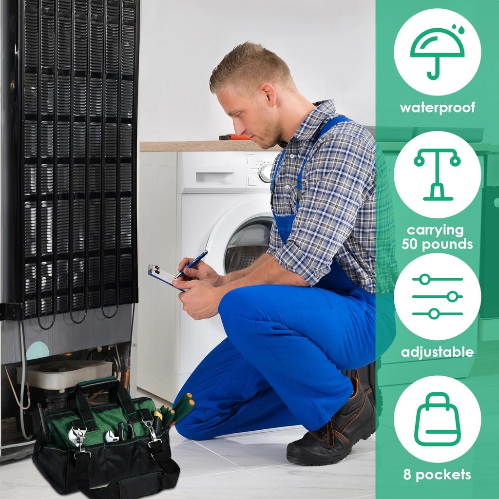 16/18'' сумка-органайзер для инструментов, водонепроницаемая ткань Оксфорд, многокарманная сумка для инструментов электрика, прочная сумка на молнии с широким горлом для инструментов