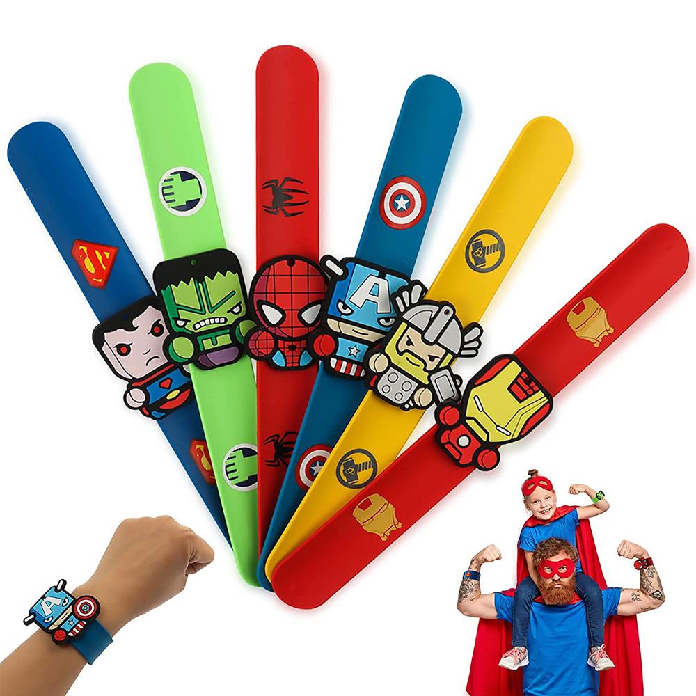 6 X Cartoon Super Hero Snap Bracelet Figure Party for Kind's Gift
