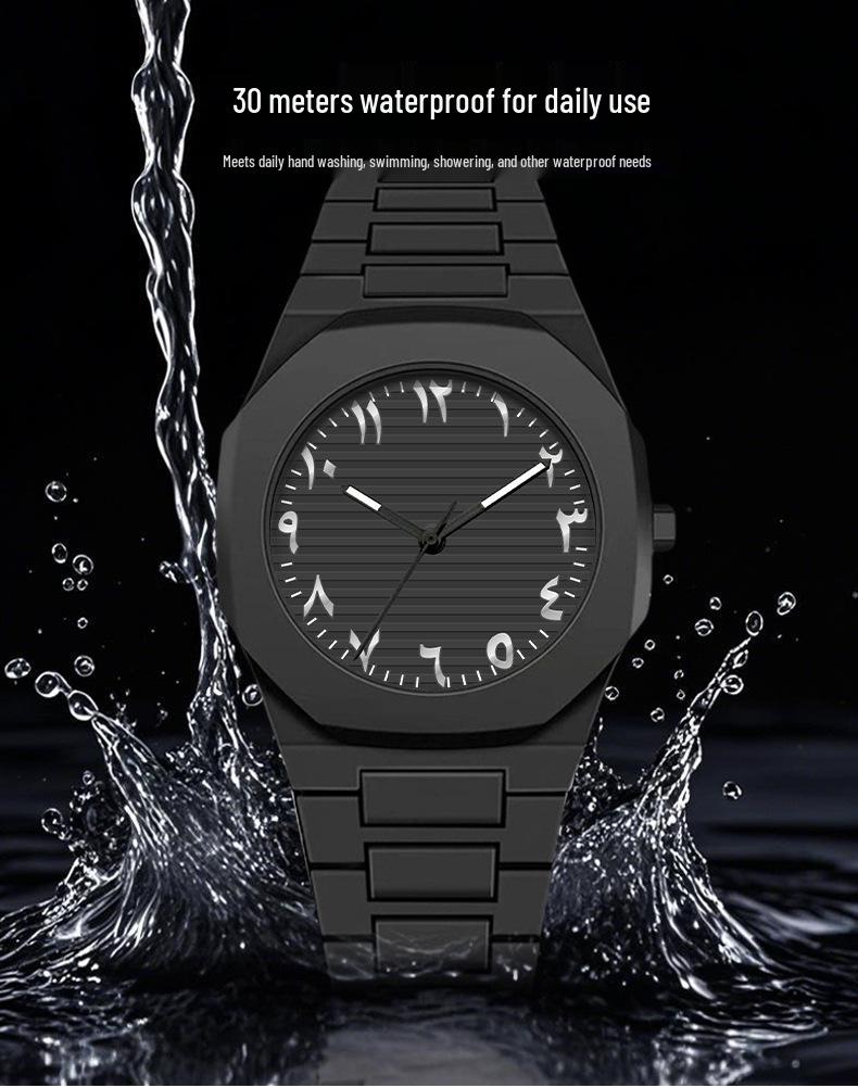 Matte Black Quartz Watch with Middle Eastern Style