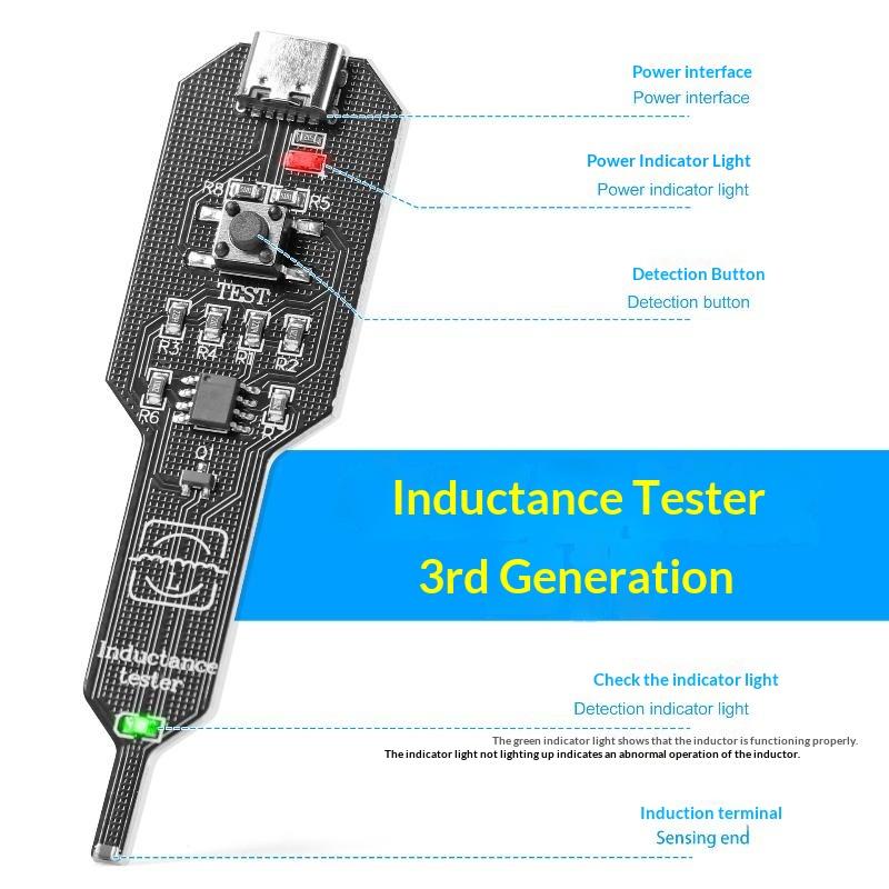Inductance Tester Electromagnetic Induction Type-C & Battery Powered Portable Measurement Tool for PC Repair Hobbyists