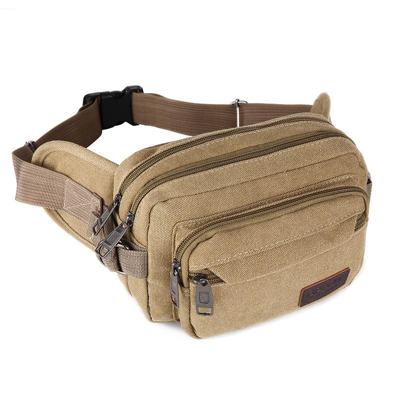 New Style, Waterproof, Canvas Waist Bag, Neutral, Korean Version, Large Capacity, Multi-layer, Outdoor Leisure, Travel Waist and Chest Bag