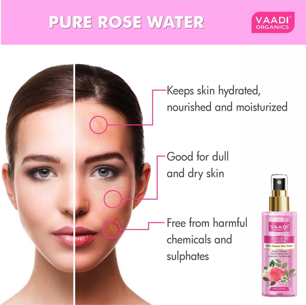 Vaadi Herbals Rose Water 250ml Pack of 1 – Hydrating, Soothing, Natural Skin Mist for Healthy Complexion