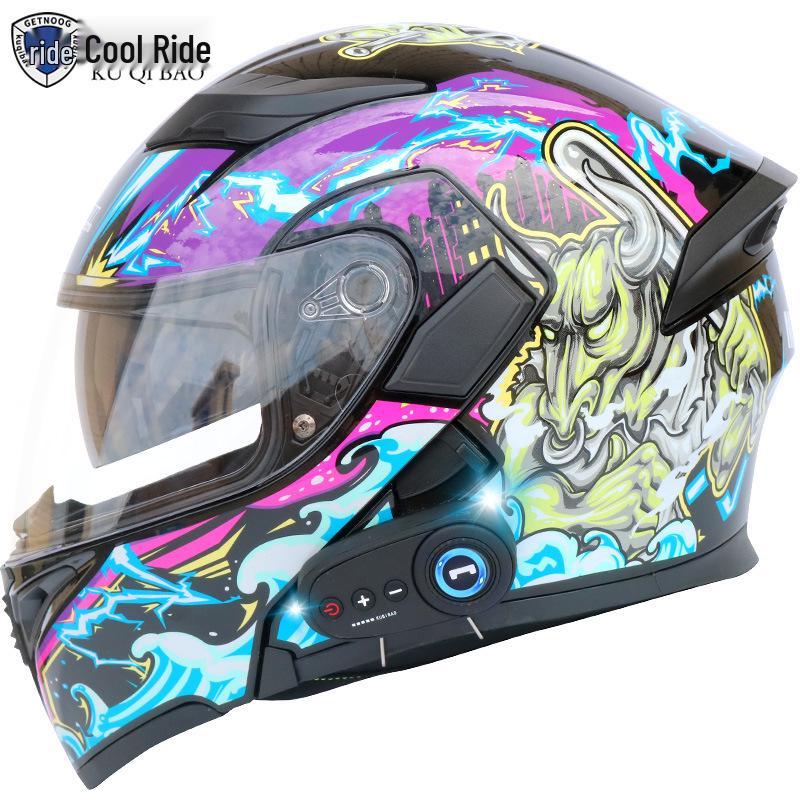 Cool Ride Treasure Bluetooth Full-Face Flip-Up Motorcycle Helmet with Dual Lens and FM Radio