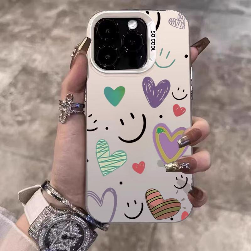 Smile Cheeks Electroplate Silver IMD Phone Case For iPhone 17 16 15 14 13 12 11 Pro Max 17 Air 16E X XS XR Matte Bumper Cover