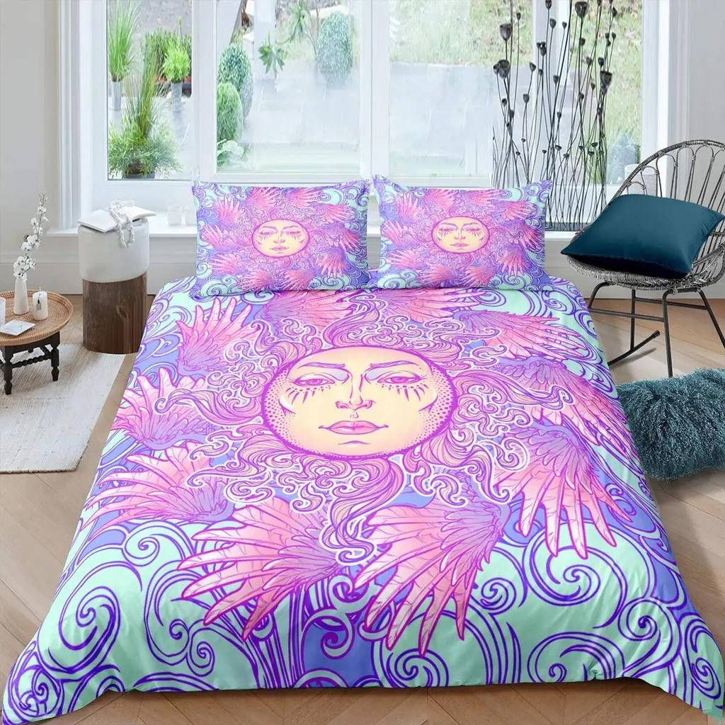 Sun Moon Duvet Cover Set Queen Microfiber Bohemian Black And White Print Yin Yang Comforter Cover Galaxy Star Twin Bedding Set