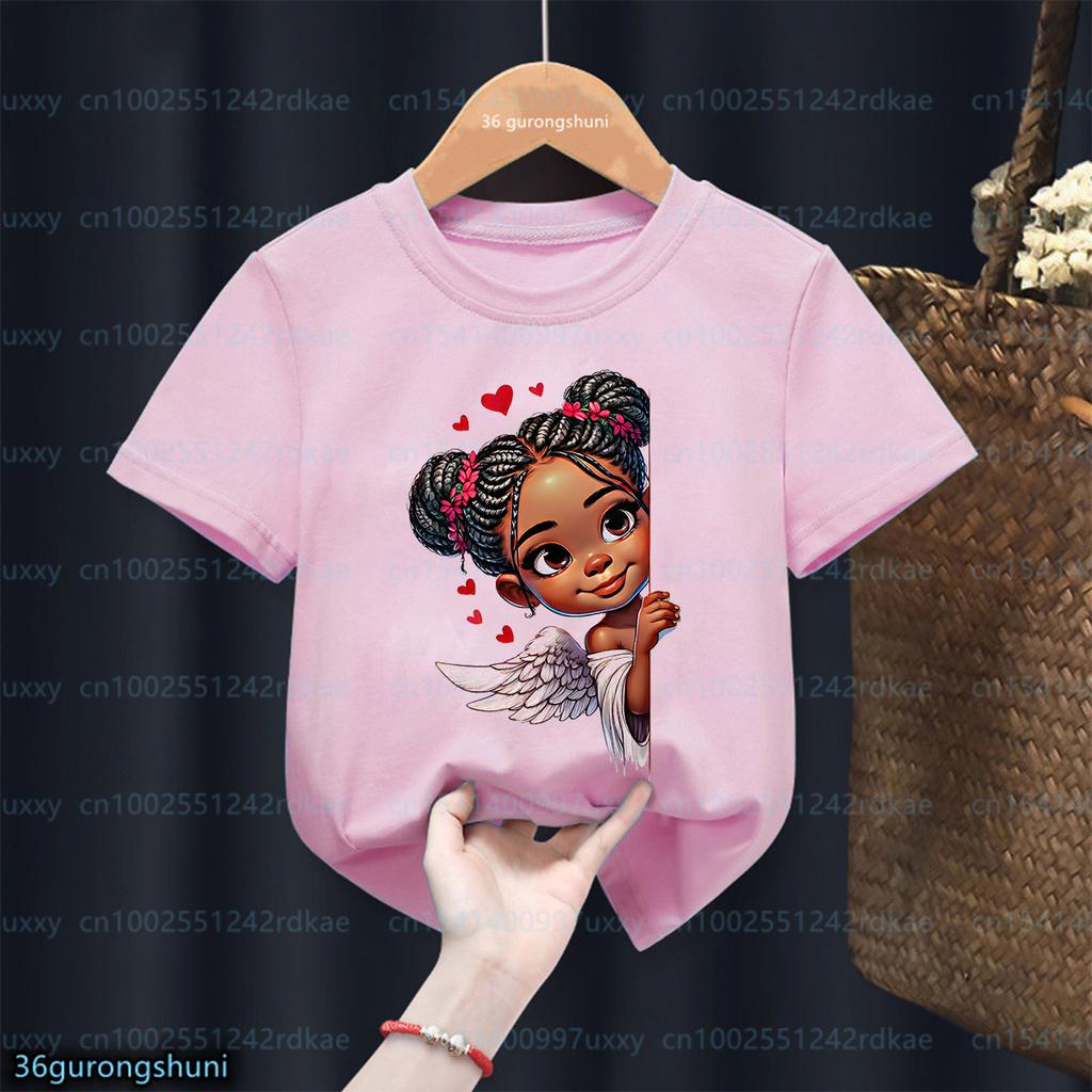 Black Girls T Shirt African Natural Hair Afro Girls Clothes Butterfly Girls TShirt Black Little Princess Kids Tshirt Tops