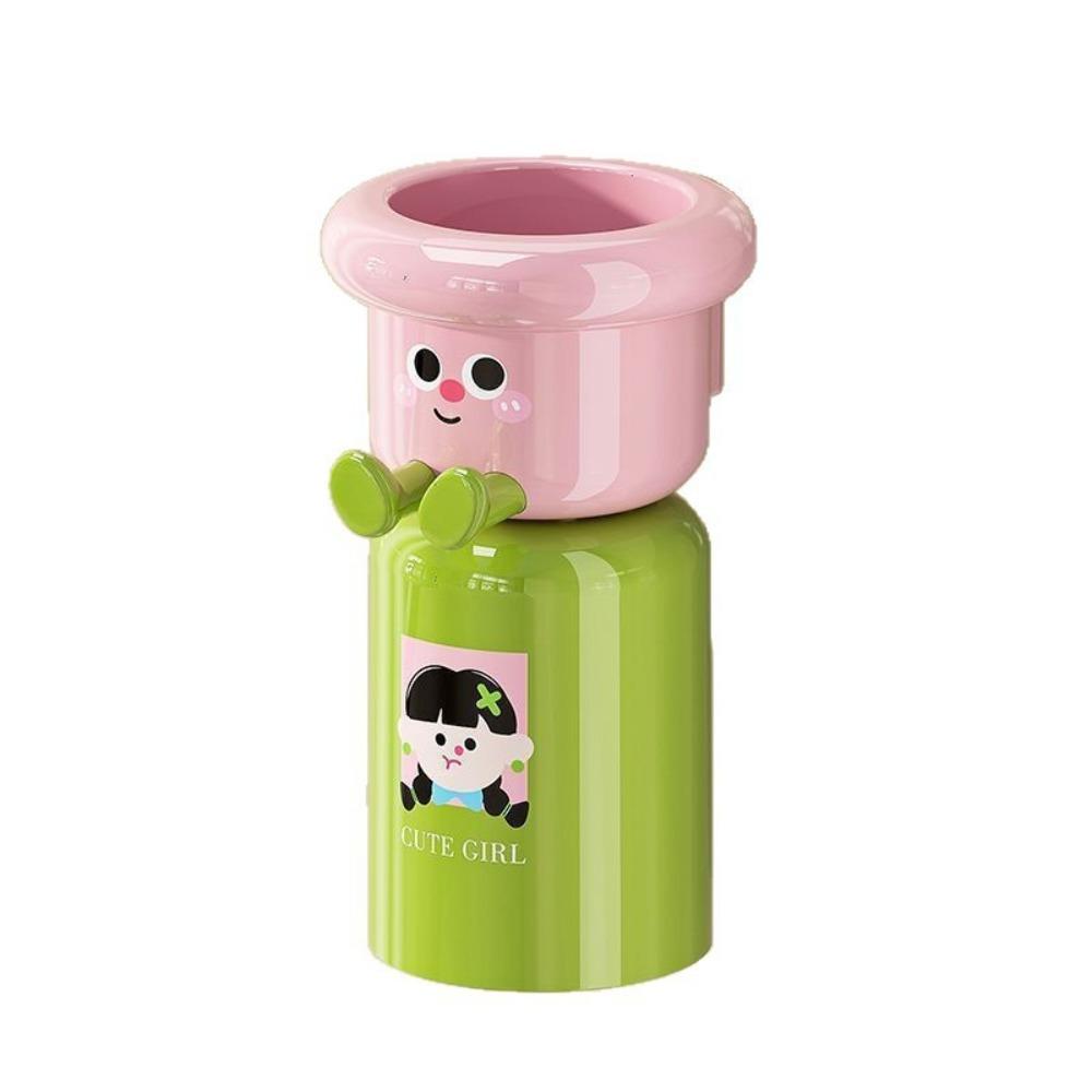 Cartoon toothbrush holder 1 set wall mounted non perforated bathroom storage rack cup storage accessory